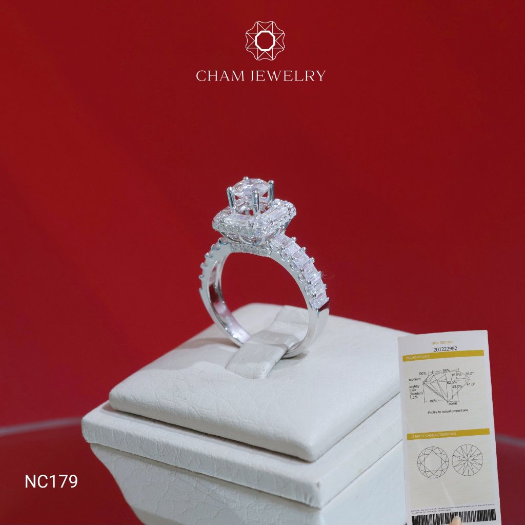 Nhẫn NC179 CHAM JEWELRY, Full Đá Moissanite Chủ 5.4mm (Barcode ONNU216)