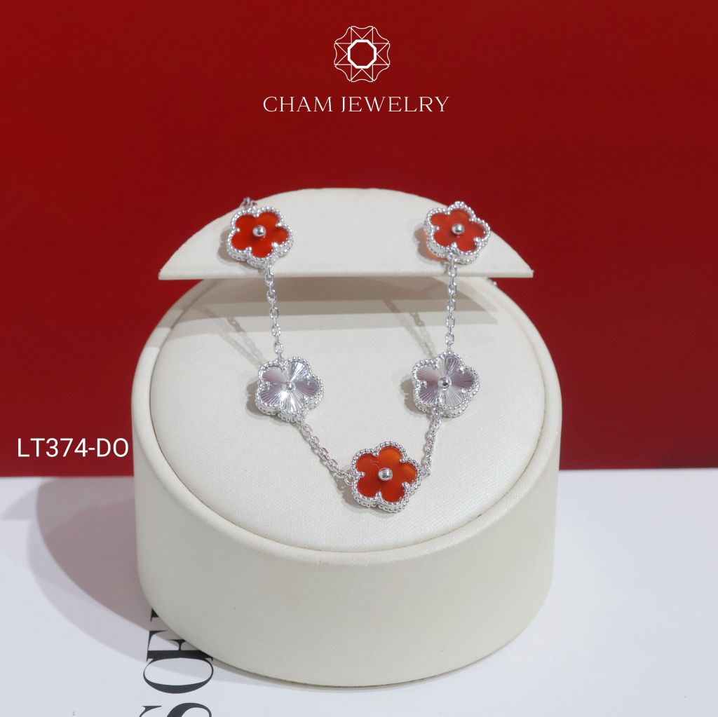 Lắc Tay LT374 CHAM JEWELRY , Lắc Tay Cỏ 5 Lá Free Size Bản 10.0mm Chạm Máy (Barcode TLT1519).
