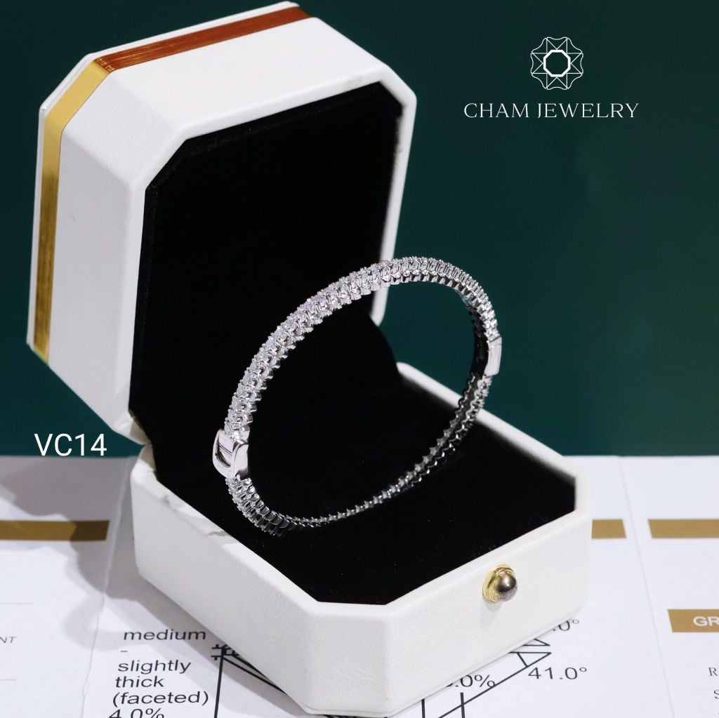 Vòng Tay VC14 CHAM JEWELRY, Vòng Full Moissanite Đá 2.0mm (Barcode OCV14).
