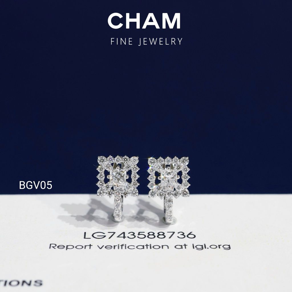 Hoa Tai BGV05 Vàng 10k Chủ 4.0mm Kim Cương Lab Grown Diamond