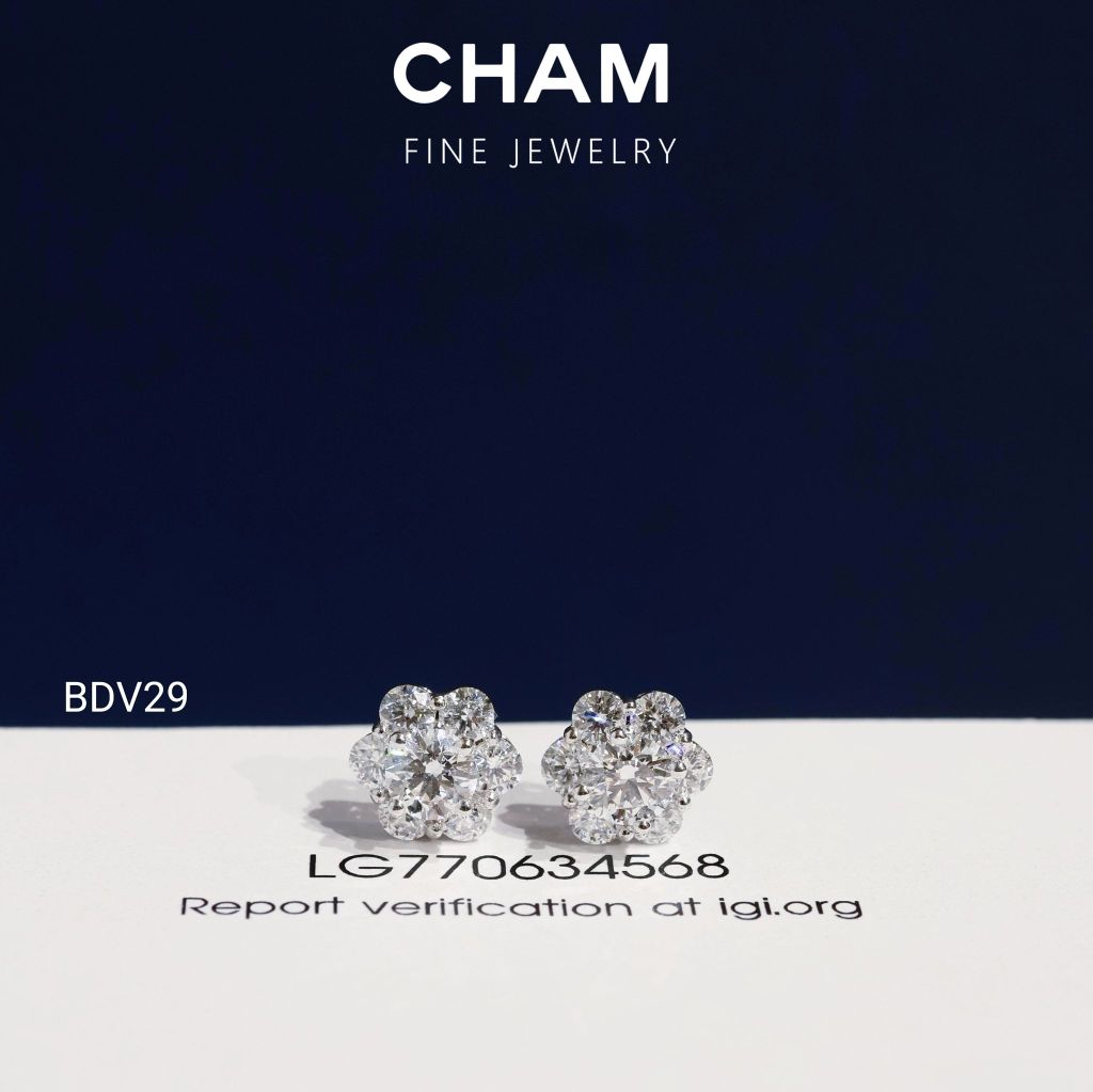 Hoa Tai BDV29 Vàng 10k Chủ 4.5mm Kim Cương Lab Grown Diamond