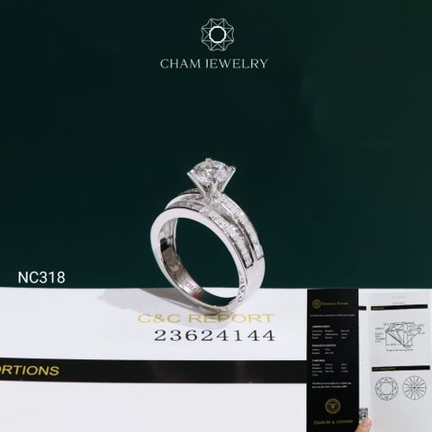 Nhẫn NC318 CHAM JEWELRY,  Đá Moissanite C&C Chủ 6.3mm (Barcode OCNN162)