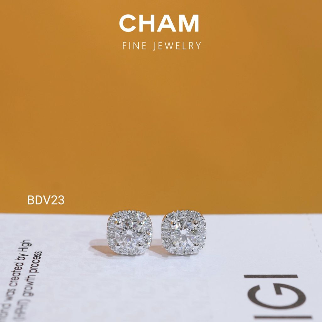 Hoa Tai BDV23 Vàng 10k Chủ 4.5mm Kim Cương Lab Grown Diamond