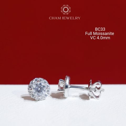 Hoa Tai CHAM JEWELRY BC33, Full Moissanite Chủ 4.0mm (Barcode OB11)