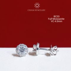 Hoa Tai CHAM JEWELRY BC33, Full Moissanite Chủ 4.0mm (Barcode OB11)