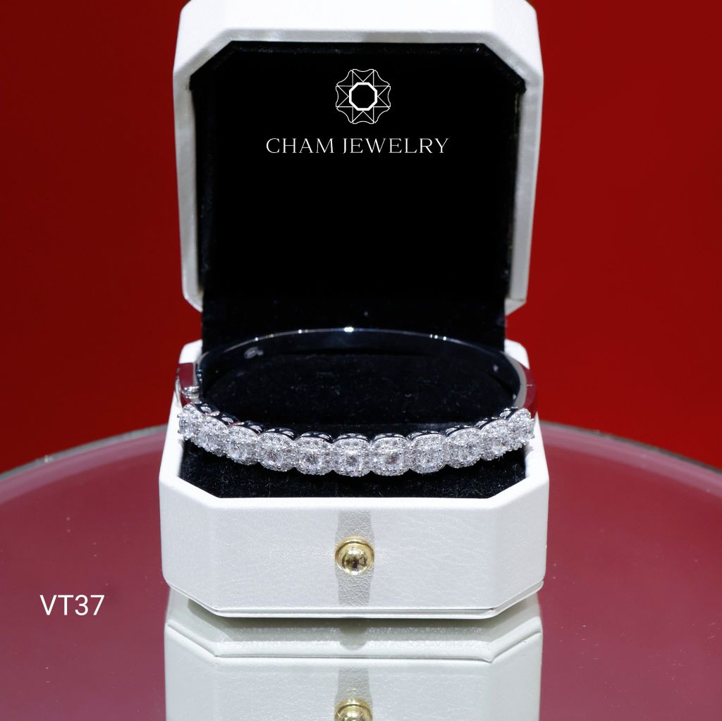 Vòng Tay CHAM JEWELRY VT37, Vòng Full Nửa Hàng Đá Bản 6.0mm (Barcode CV7239 - PVH173 )