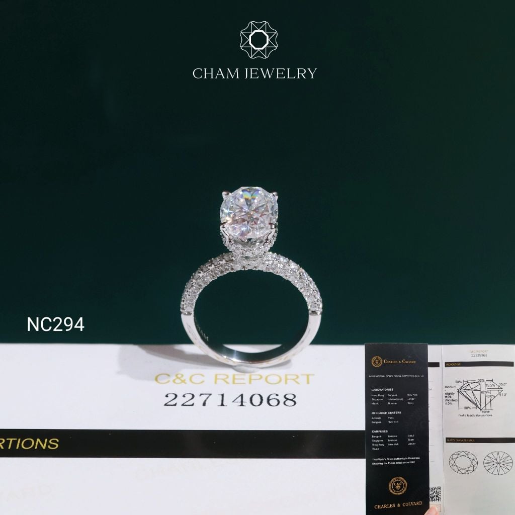 Nhẫn NC294 CHAM JEWELRY, Đá Moissanite C&C Chủ Oval 12x8mm (Barcode ONNU109)