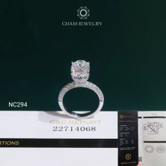 Nhẫn NC294 CHAM JEWELRY, Đá Moissanite C&C Chủ Oval 12x8mm (Barcode ONNU109)