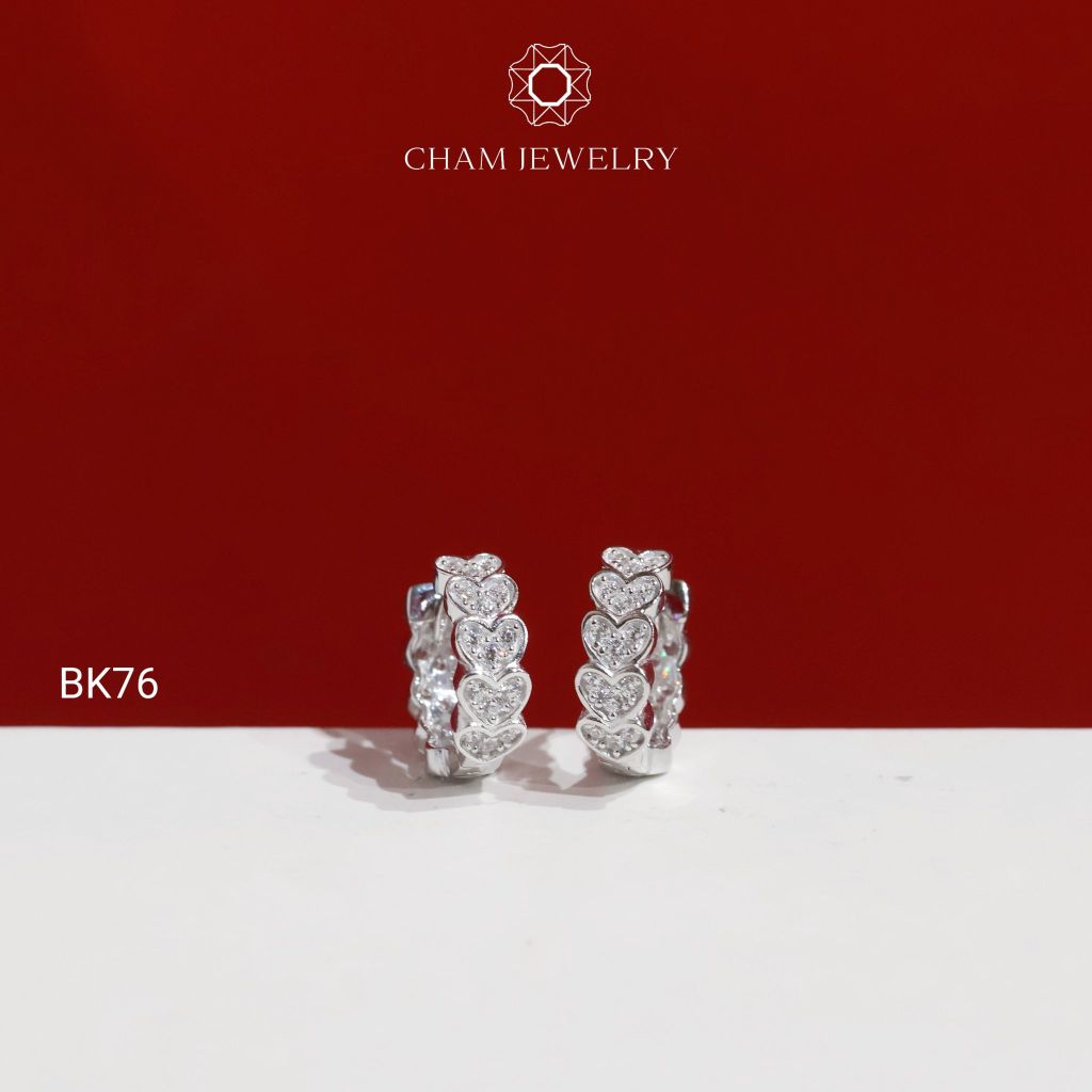 Hoa Tai BK76 CHAM JEWELRY, Hoa Tai Khoen Trái Tim Full Đá Bản 3.5mm (TBK410-C-EM008440-TR-B940).