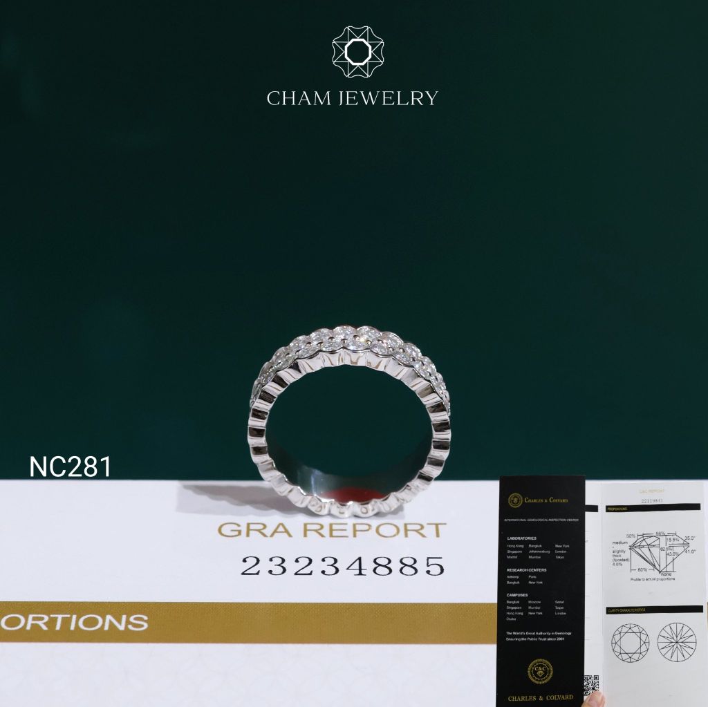 Nhẫn NC281 CHAM JEWELRY, Nhẫn Kiểu Full Đá Moissanite C&C Bản 5.0mm (Barcode OHN19)