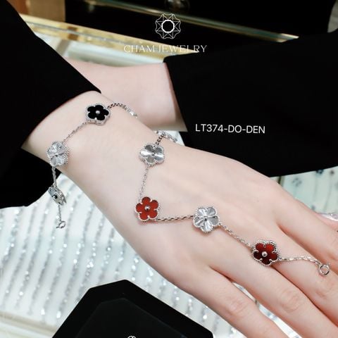 Lắc Tay LT374 CHAM JEWELRY , Lắc Tay Cỏ 5 Lá Free Size Bản 10.0mm Chạm Máy (Barcode TLT1519).