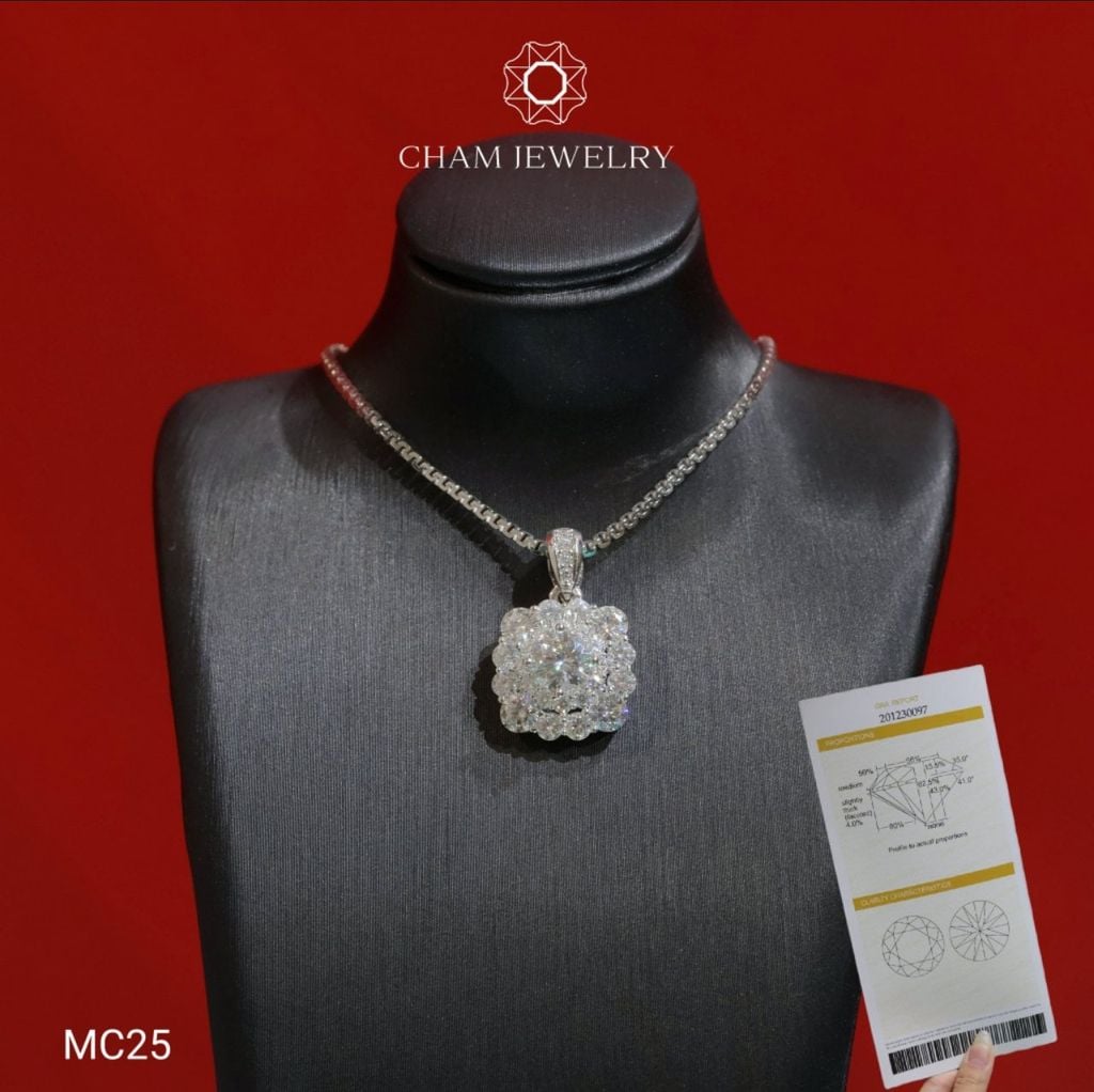 Mặt Dây Chuyền MC25 CHAM JEWELRY , Mặt Xoàn Vuông Chủ Moissanite 5.5mm (Barcode TVM76).