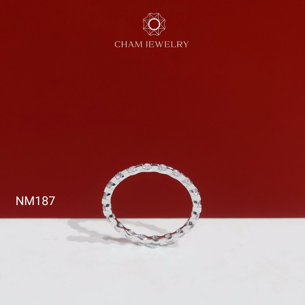 Nhẫn NM187 CHAM JEWELRY, Nhẫn Kiểu Full Đá 1.75mm Bản Trơn (Barcode TNF141).