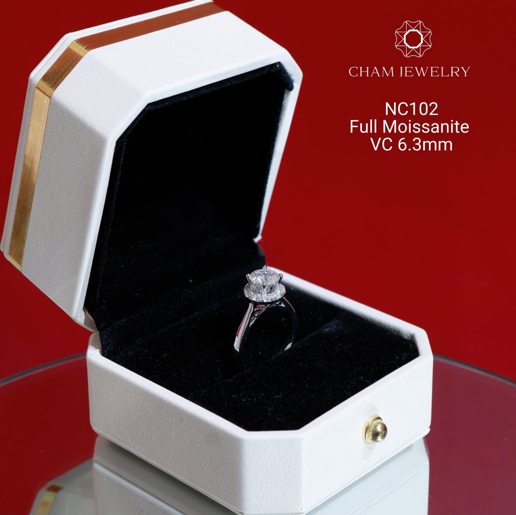 Nhẫn NC102 CHAM JEWELRY, Full Đá Moissanite, Chủ 6.3mm (Barcode ONNU46)