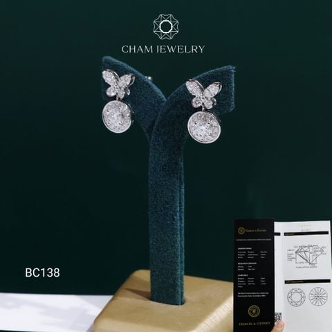 Hoa Tai BC138 CHAM JEWELRY, Hoa Tai Tòn Teng Kiểu Bướm Chủ 4.0mm Full Moissanite C&C (OCB67)