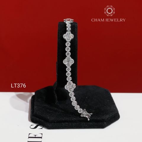 Lắc Tay LT376 CHAM JEWELRY, Lắc Tay Cỏ 4 Lá Trắng Bản 8.0mm (Barcode KLV84)