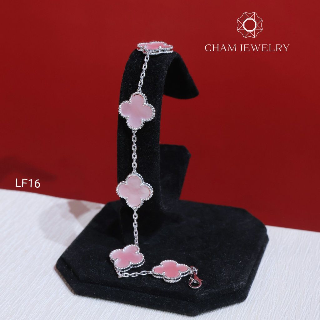 Lắc Tay LF16 CHAM JEWELRY, Lắc 4 Lá Hồng Xà Cừ Bản 13.0mm (Barcode OLT6).