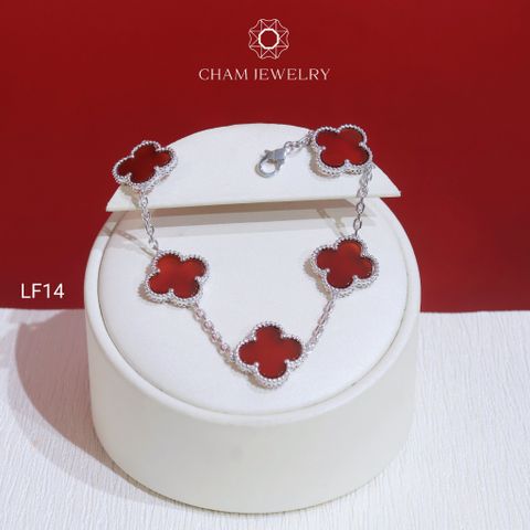 Lắc Tay LF14 CHAM JEWELRY, Lắc 4 Lá Đỏ Bản 13.0mm.