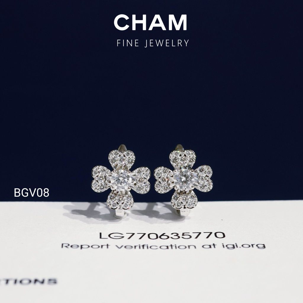 Hoa Tai BGV08 Vàng 10k Kim Cương Lab Grown Diamond (Barcode BT176)