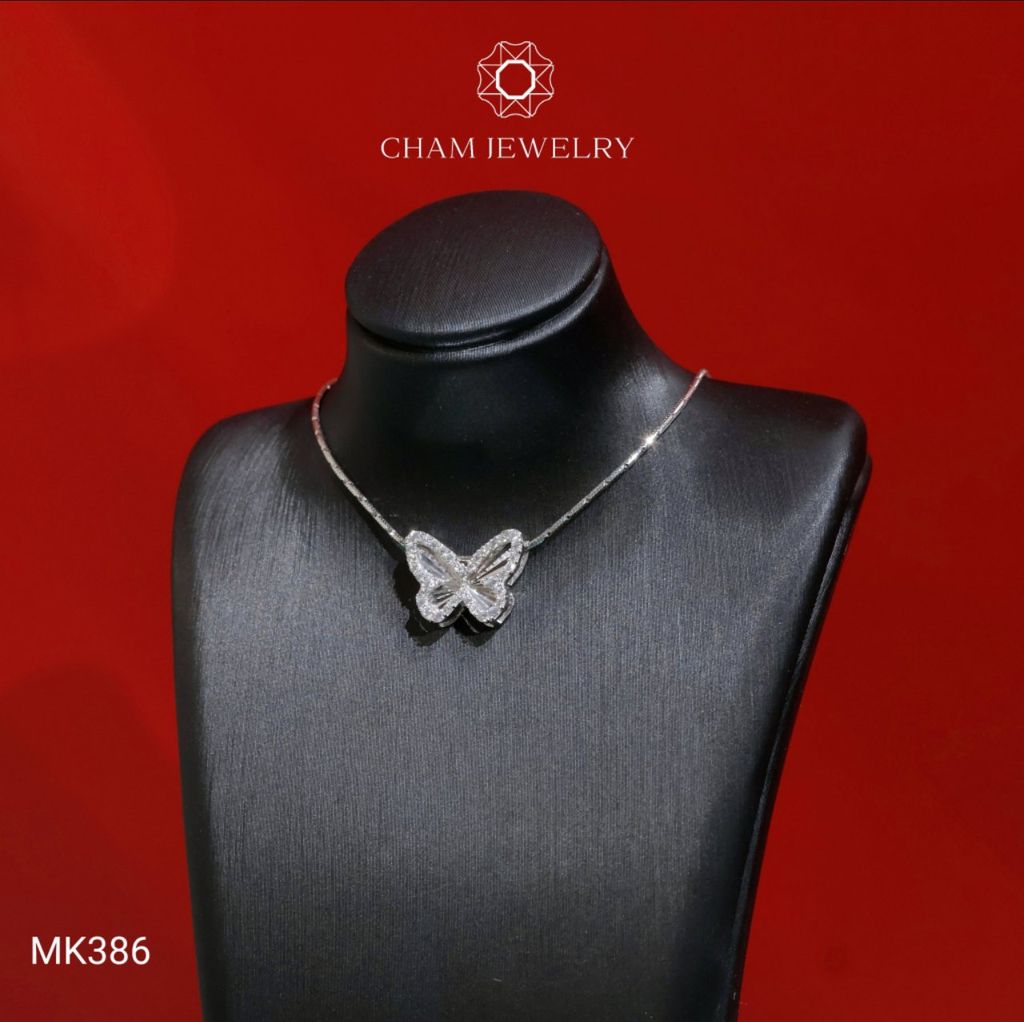 Mặt Dây Chuyền MK386 CHAM JEWELRY, Mặt Xỏ Bướm Chạm Máy Viền Đá Tấm (Barcode TMX415)