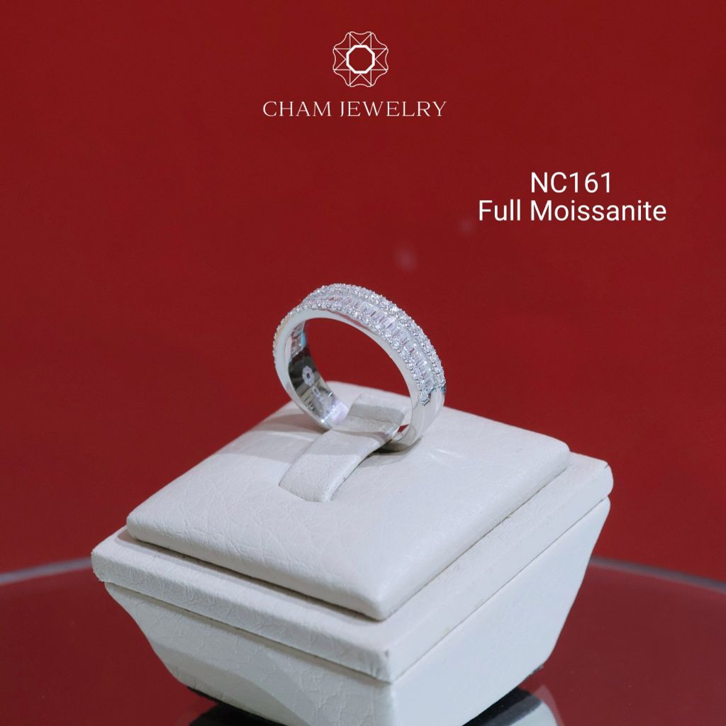 Nhẫn NC161 CHAM JEWELRY, Full Đá Moissanite, Bản 5.0mm (Barcode OHN15).