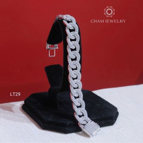 Lắc Tay LT29 CHAM JEWELRY, Lắc Khoen Lật Full Đá Tấm Bản 13.0mm (Barcode NLCB2).