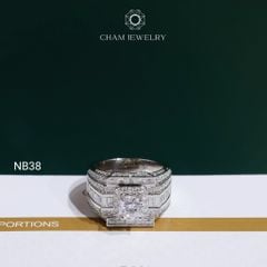 Nhẫn Nam NB38 CHAM JEWELRY, Full Moissanite Cao Cấp Chủ 6.3mm (Barcode OCNA06)