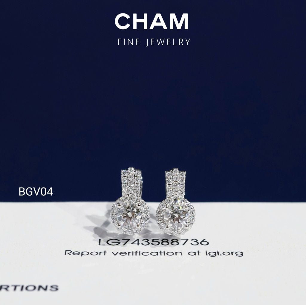 Hoa Tai BGV04 Vàng 10k Chủ 4.5mm Kim Cương Lab Grown Diamond