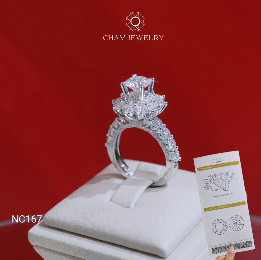 Nhẫn NC167 CHAM JEWELRY, Full Đá Moissanite, Chủ 6.3mm (Barcode OCNN08)