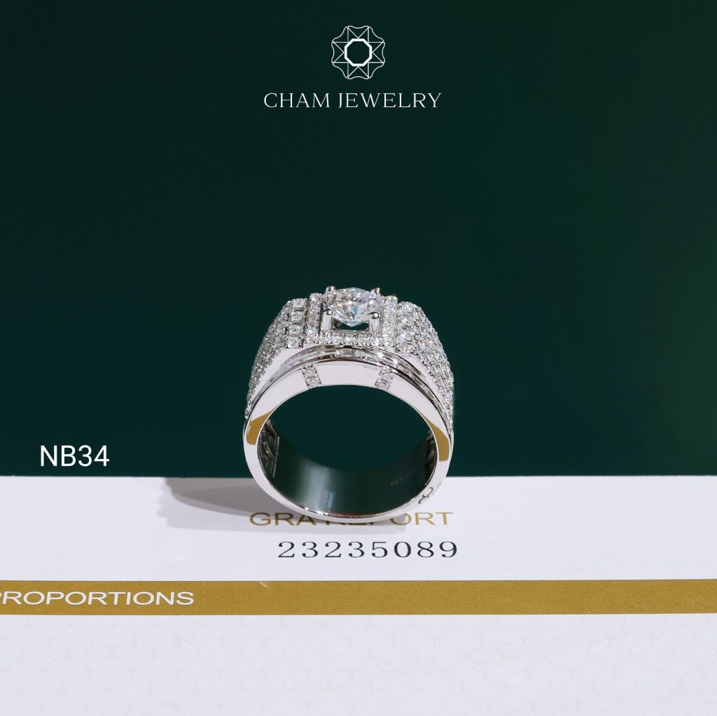 Nhẫn Nam NB34 CHAM JEWELRY, Full Moissanite Chủ 6.3mm (Barcode ONNA69)