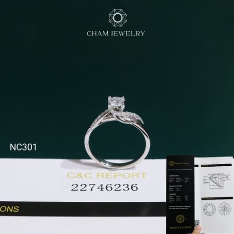 Nhẫn NC301 CHAM JEWELRY, Đá Moissanite C&C Chủ 4.5mm (Barcode OCNN101)