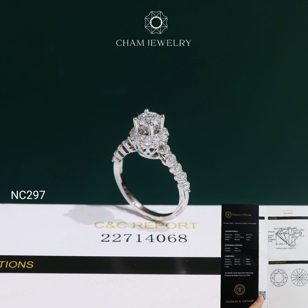 Nhẫn NC297 CHAM JEWELRY, Đá Moissanite C&C Chủ 5.0mm (Barcode OCNN114)