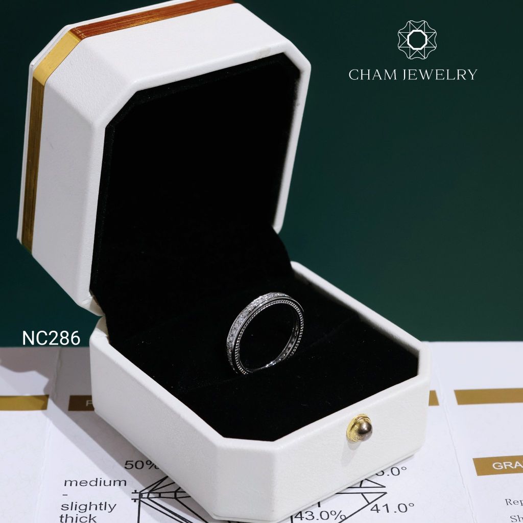 Nhẫn NC286 CHAM JEWELRY, Nhẫn Full Đá Moissanite Bản 2.5mm(Barcode OCNN82)