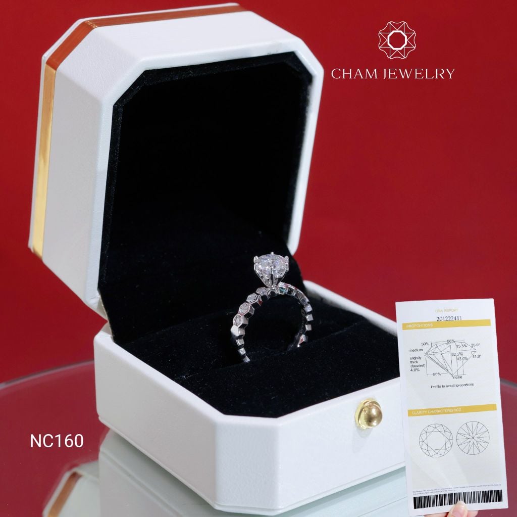 Nhẫn NC160 CHAM JEWELRY, Full Đá Moissanite, Chủ 7.2mm (Barcode OCNN04).