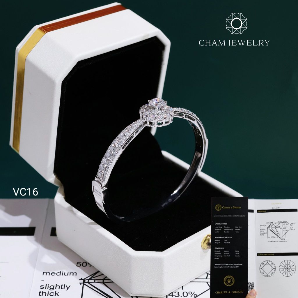 Vòng Tay VC16 CHAM JEWELRY, Đá Moissanite C&C Chủ 6.0mm (Barcode OCV12).