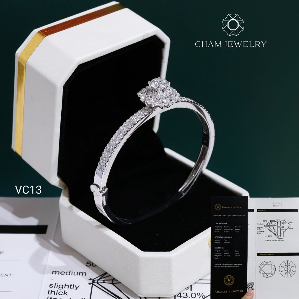 Vòng Tay VC13 CHAM JEWELRY, Vòng Full Moissanite C&C Chủ 7.2mm (Barcode OCV09).