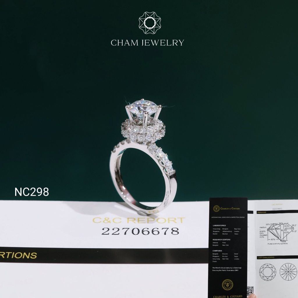Nhẫn NC298 CHAM JEWELRY, Đá Moissanite C&C Chủ 7.2mm (Barcode OCNN138)