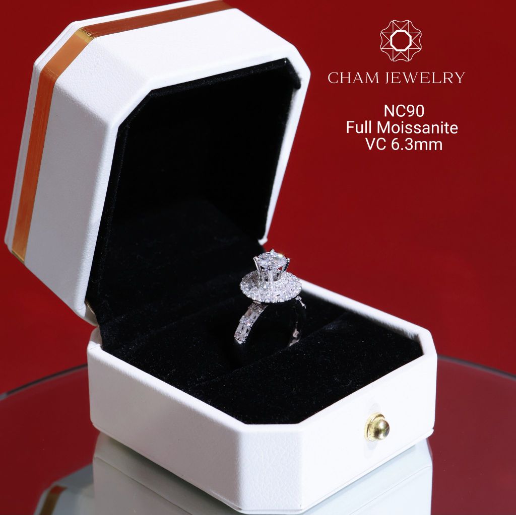 Nhẫn NC90 CHAM JEWELRY, Full Đá Moissanite, Chủ 6.3mm (Barcode ONNU08)