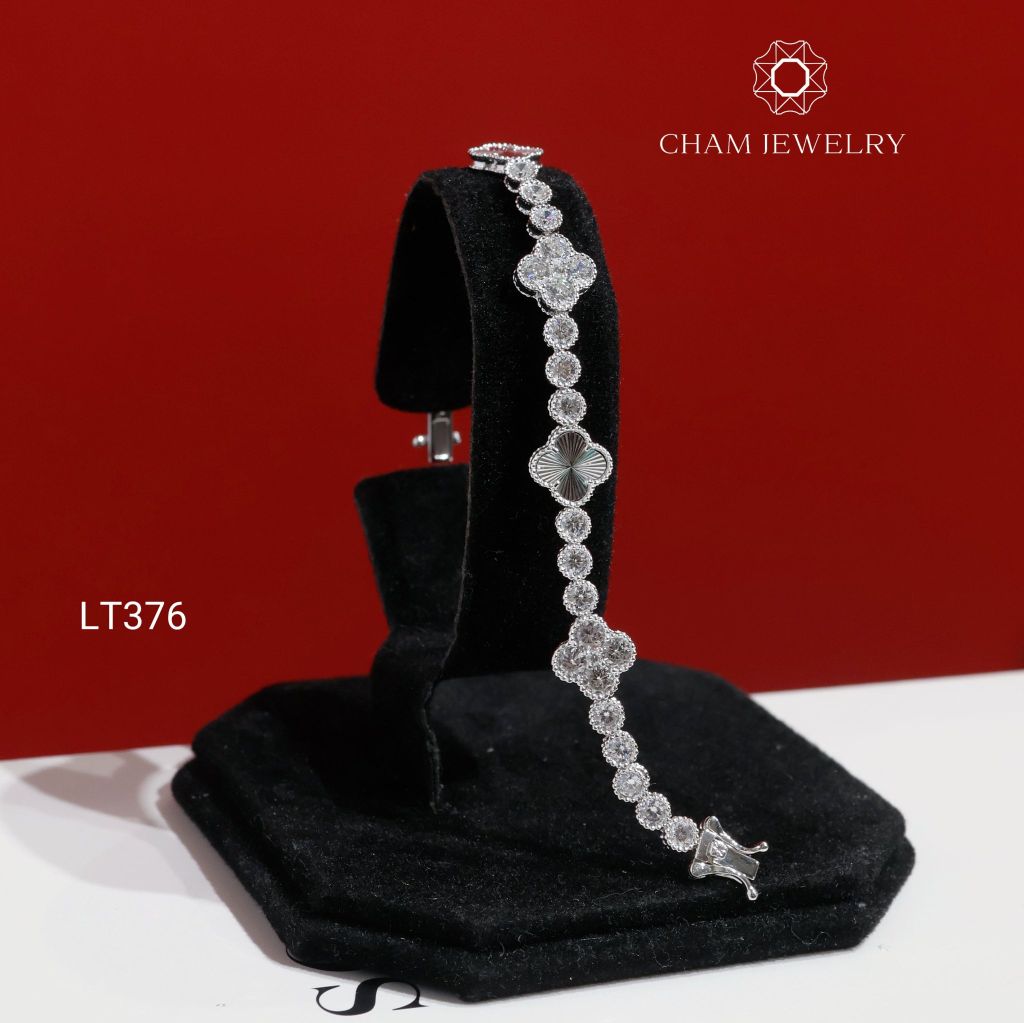 Lắc Tay LT376 CHAM JEWELRY, Lắc Tay Cỏ 4 Lá Trắng Bản 8.0mm (Barcode KLV84)