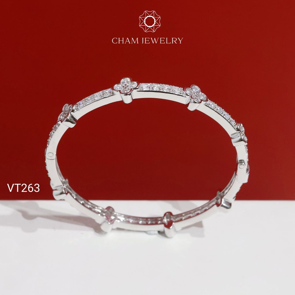 Vòng Tay VT263 CHAM JEWELRY, Vòng Cỏ 4 Lá Bản 7.5mm (Barcode PVH375)