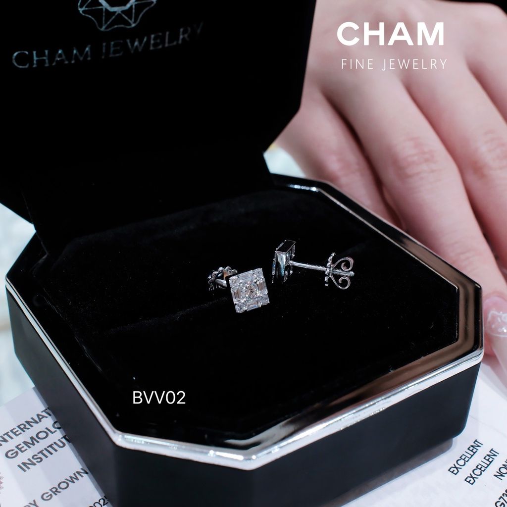 Hoa Tai BVV02 Chủ 3.0mm D VVS2 Vàng 10k Kim cương Lab-grown