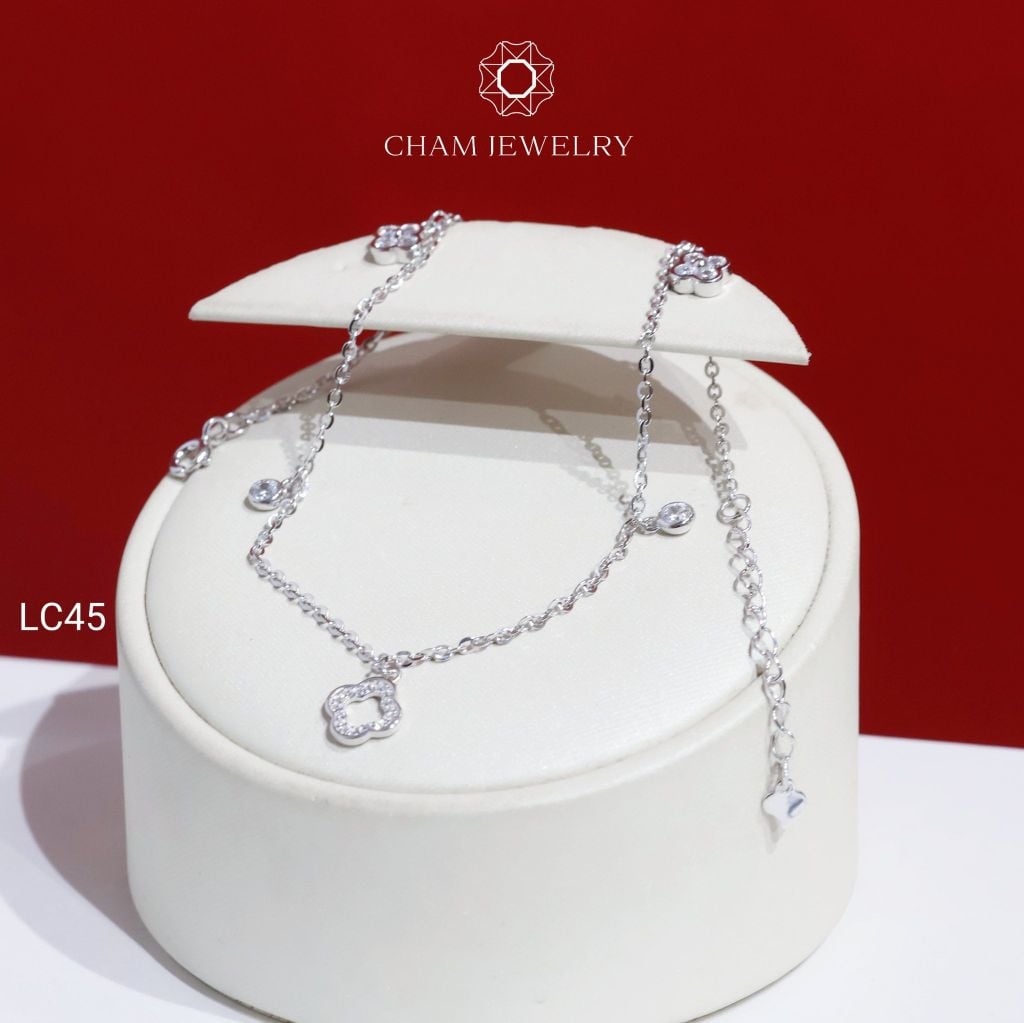 Lắc Chân LC45 CHAM JEWELRY , Lắc Chân Charm Cỏ 4 Lá Trắng ( C-LC185(A7) )