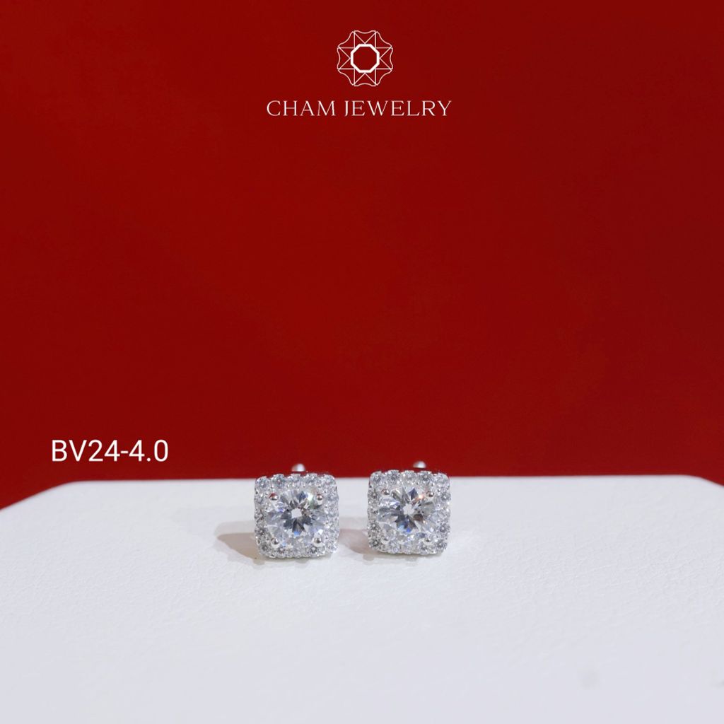 Hoa Tai CHAM JEWELRY BV24, Hoa Tai Xoàn Vuông  (Barcode TBV19  - TBV20 - TBV97 ).