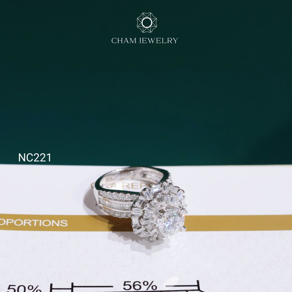 Nhẫn NC221 CHAM JEWELRY, Nhẫn Full Đá Moissanite Chủ 7.2mm (Barcode OCNN55)