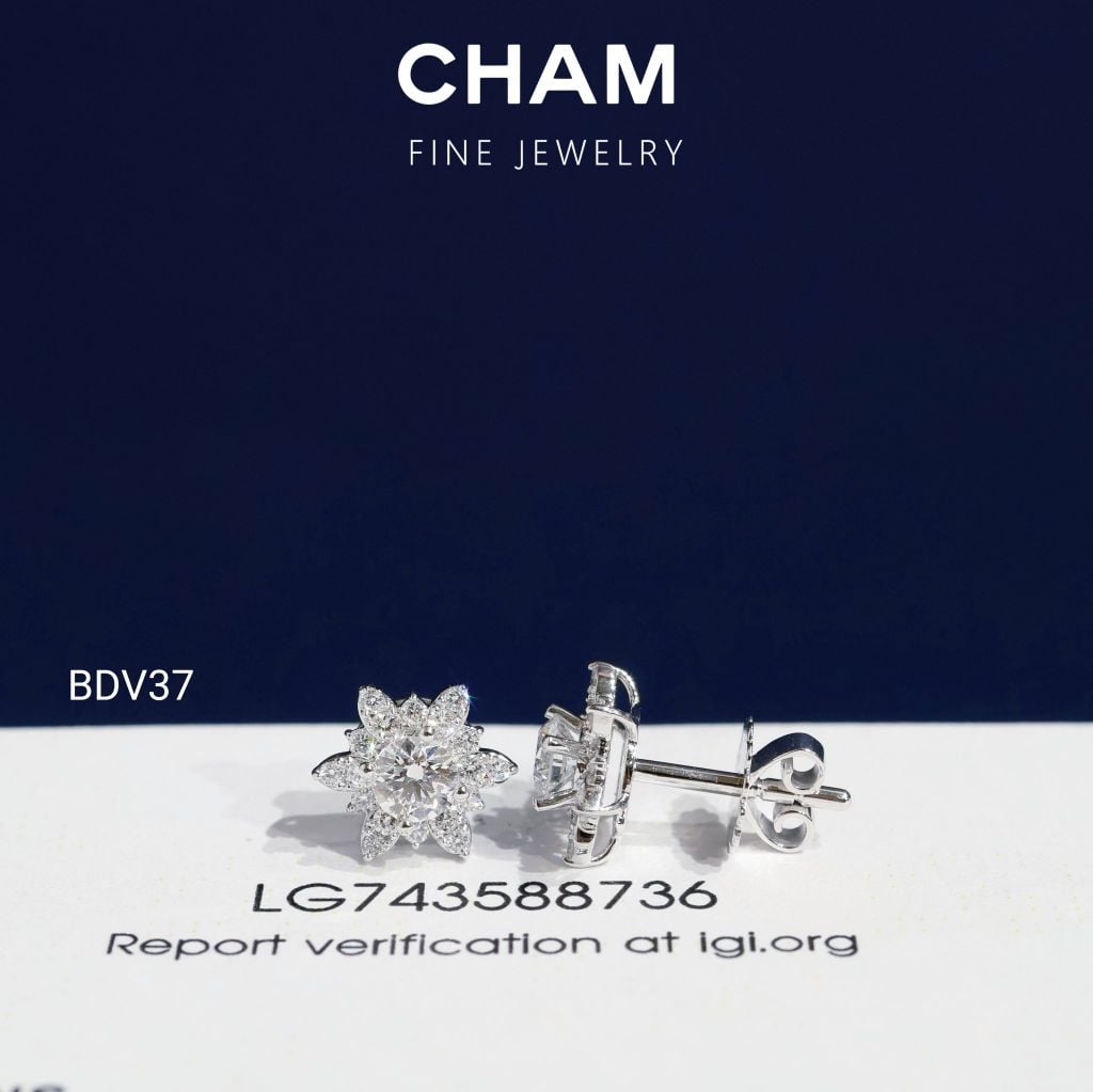 Hoa Tai BDV37 Vàng 10k Chủ 4.0mm Kim Cương Lab Grown Diamond
