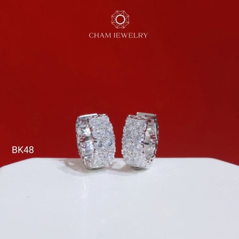 Hoa Tai BK48 CHAM JEWELRY, Hoa Tai 2 Hàng Đá Chạm Máy 2.5mm (Barcode TBK225).