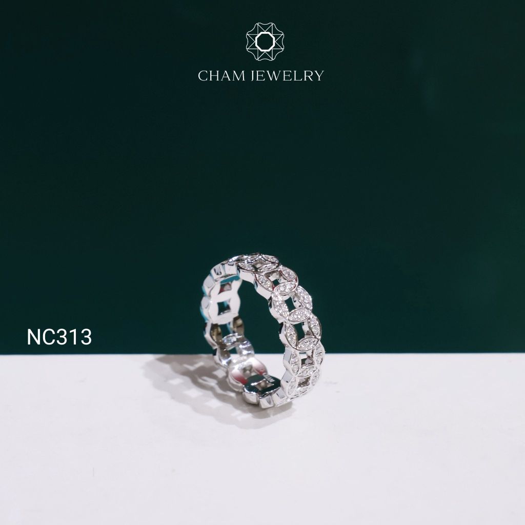 Nhẫn NC313 CHAM JEWELRY, Nhẫn Kim Tiền Full Đá Moissanite (Barcode OCNN147)