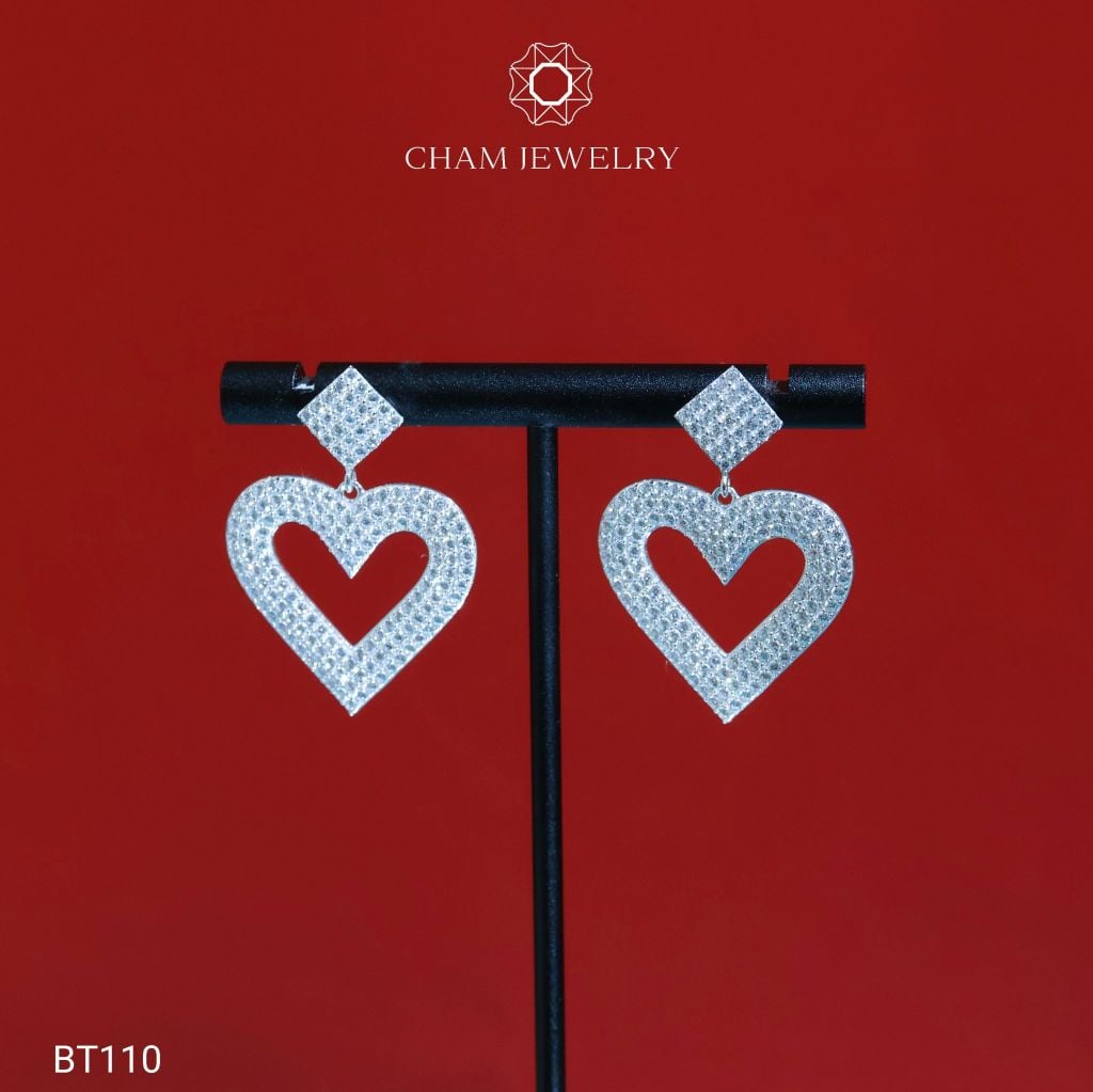 Hoa Tai CHAM JEWERLY BT110, Bông Tòn Tem Trái Tim ( Barcode CB5481).