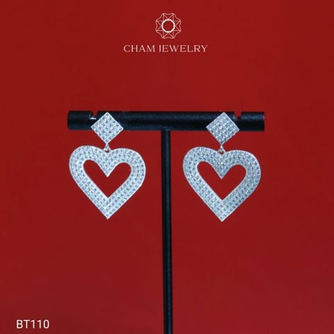 Hoa Tai CHAM JEWERLY BT110, Bông Tòn Tem Trái Tim ( Barcode CB5481).