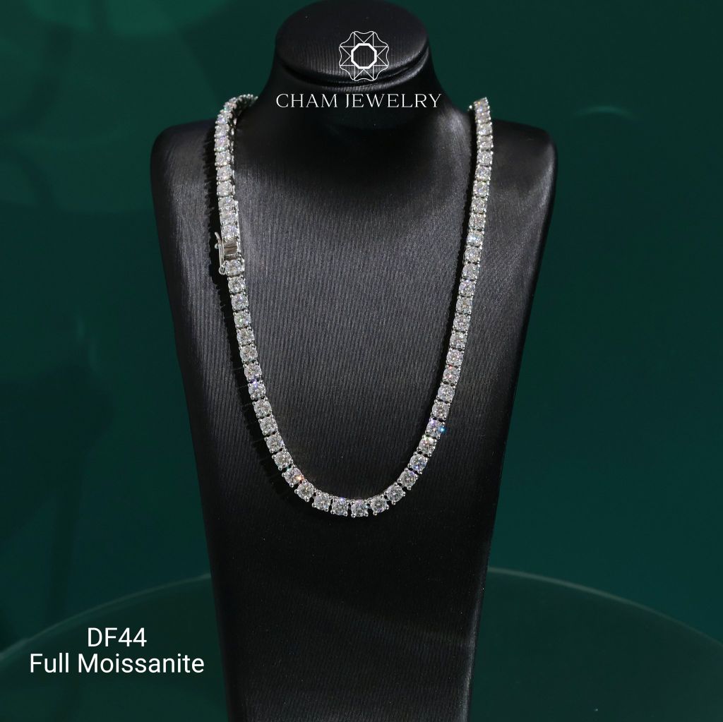 Dây Chuyền DF44 CHAM JEWELRY, Dây Chuyền Code Full Đá Moissanite 3.0mm (Barcode ODC03).